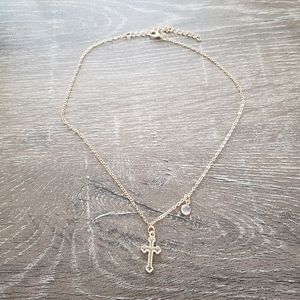 Gold Cross with CZ charm necklace